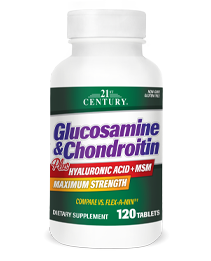 Glucosamine & Chondroitin Plus Hyaluronic Acid + MSM by 21st Century HealthCare, Inc., view from the front.