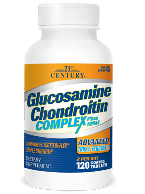 Glucosamine Chondroitin Complex Plus MSM - Advanced Triple Strength by 21st Century HealthCare, Inc., view from the front.