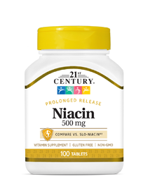 Niacin 500 mg by 21st Century HealthCare, Inc., view from the front.