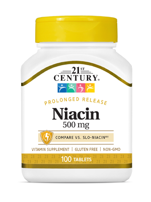 Niacin 500 mg by 21st Century HealthCare, Inc., view from the front.