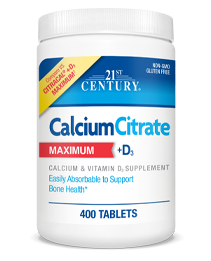 Calcium Citrate+D3 Maximum by 21st Century HealthCare, Inc., view from the front.