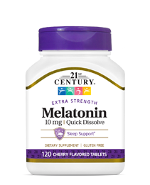 Melatonin 10 mg Cherry by 21st Century HealthCare, Inc., view from the front.