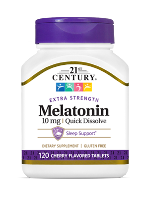 Melatonin 10 mg Cherry by 21st Century HealthCare, Inc., view from the front.