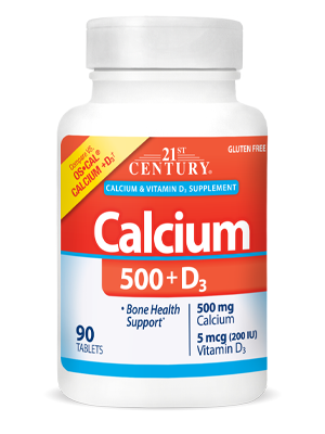 Calcium 500+D3 by 21st Century HealthCare, Inc., view from the front.
