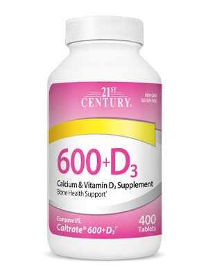 Calcium 600+D3 by 21st Century HealthCare, Inc., view from the front.