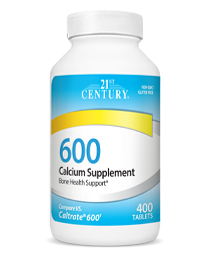 Calcium 600 mg by 21st Century HealthCare, Inc., view from the front.
