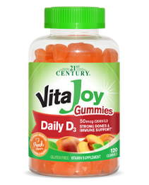 VitaJoy® Daily D Gummies 50 mcg by 21st Century HealthCare, Inc., view from the front.