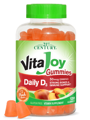VitaJoy® Daily D Gummies 50 mcg by 21st Century HealthCare, Inc., view from the front.