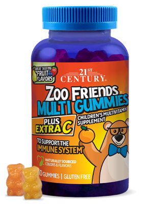 Zoo Friends® Multi Gummies Plus Extra C  by 21st Century HealthCare, Inc., view from the front.