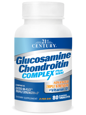 Glucosamine Chondroitin Complex Plus MSM+D3 by 21st Century HealthCare, Inc., view from the front.