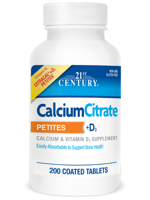 Calcium Citrate Petites+D3 by 21st Century HealthCare, Inc., view from the front.