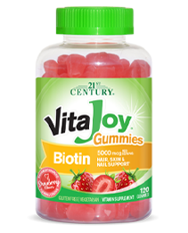 VitaJoy® Biotin Gummies 5000 mcg by 21st Century HealthCare, Inc., view from the front.