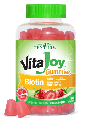VitaJoy® Biotin Gummies 5000 mcg by 21st Century HealthCare, Inc., view from the front.