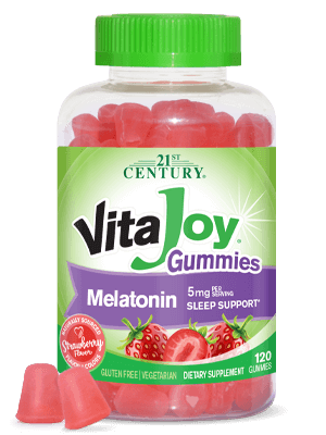 VitaJoy® Melatonin Gummies 5 mg by 21st Century HealthCare, Inc., view from the front.
