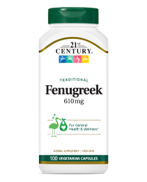 Fenugreek 610 mg by 21st Century HealthCare, Inc., view from the front.