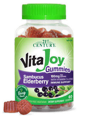 VitaJoy® Sambucus Elderberry Gummies by 21st Century HealthCare, Inc., view from the front.
