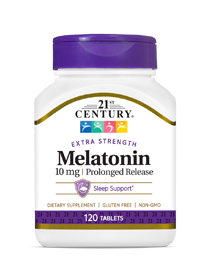 Melatonin 10 mg by 21st Century HealthCare, Inc., view from the front.