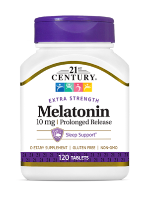 Melatonin 10 mg by 21st Century HealthCare, Inc., view from the front.