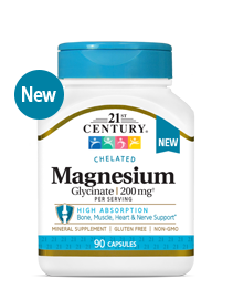 Magnesium Glycinate 200 mg by 21st Century HealthCare, Inc., view from the front.
