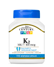 Vitamin K2 100 mcg by 21st Century HealthCare, Inc., view from the front.
