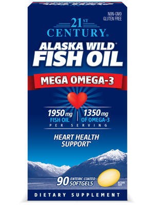 Alaska Wild® Fish Oil Mega Omega-3 by 21st Century HealthCare, Inc., view from the front.