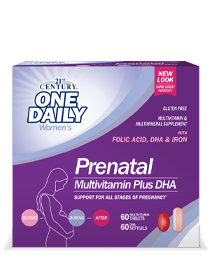 Prenatal Multivitamin Plus DHA by 21st Century HealthCare, Inc., view from the front.