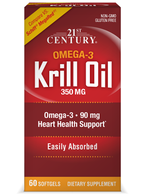 Krill Oil 350 mg by 21st Century HealthCare, Inc., view from the front.