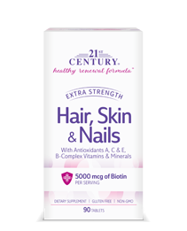 Hair, Skin & Nails Extra Strength by 21st Century HealthCare, Inc., view from the front.