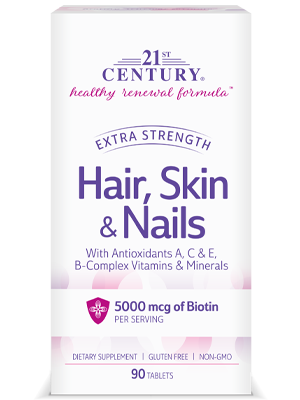Hair, Skin & Nails Extra Strength by 21st Century HealthCare, Inc., view from the front.